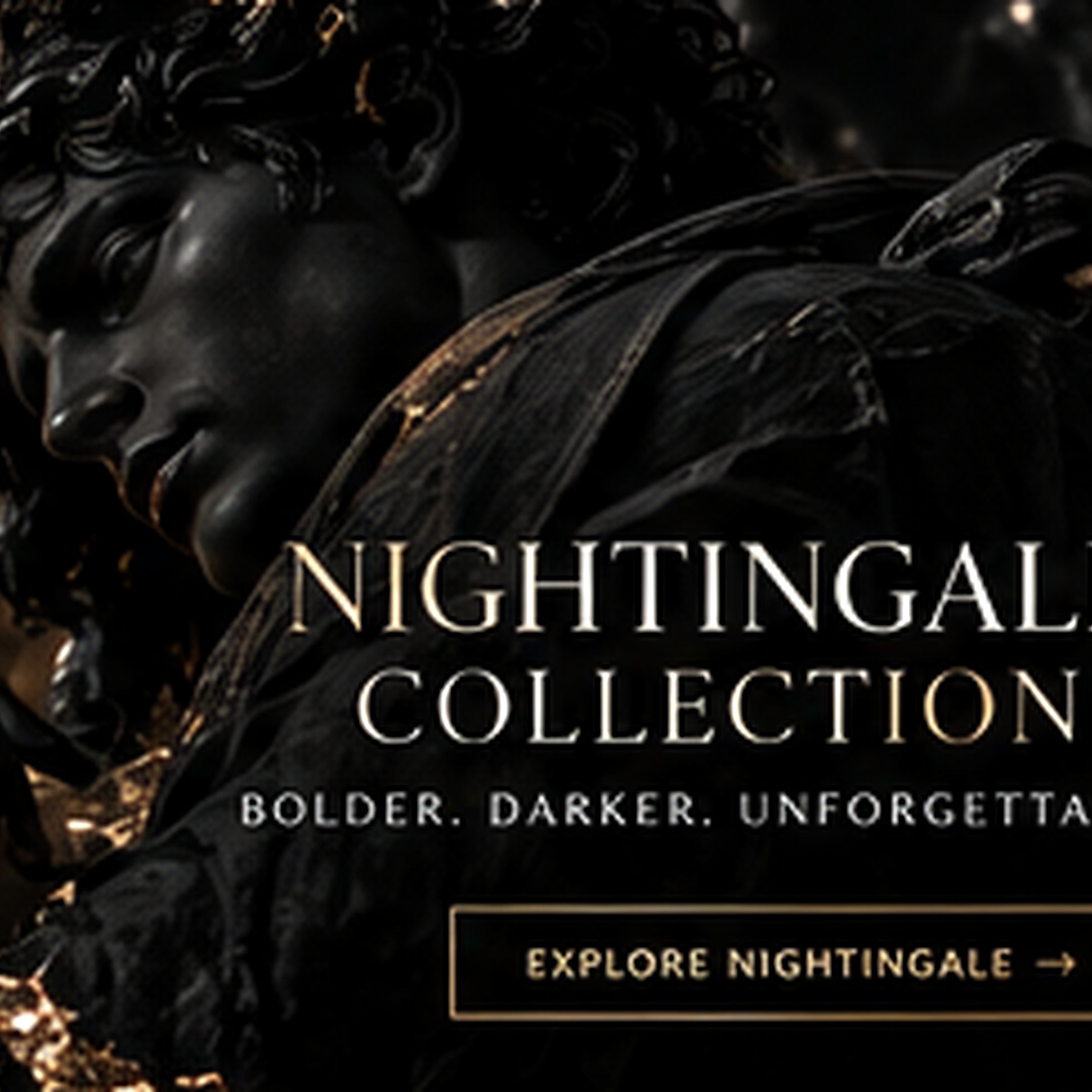 Nightingale dark gold and black evening grooming campaign